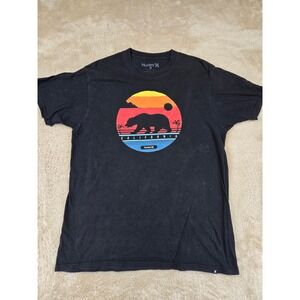 Hurley Mens Black Graphic T Shirt California Bear Sunset Palm Trees Size M